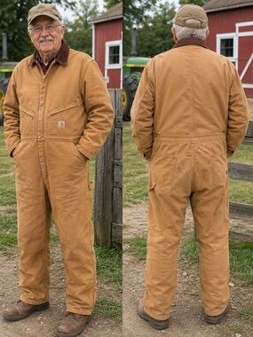 Carhartt Brown Duck Insulated Coveralls Quilt Lined Workwear Farm Ranch Vintage